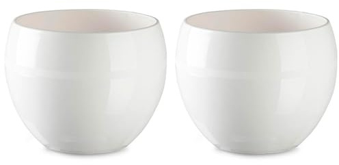 Acan Tradineur - Pack de 2 Macetas Redondas - Diseño Coco (Ø 17 cm) - Fabricado en plástico - Ideal para jardín Exterior, terraza o balcón - Color Blanco Roto