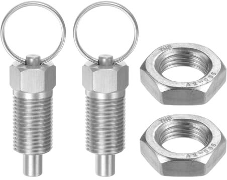 QUARKZMAN 2 Piezas Pasador de Resorte con Anillo de Extracción M16*1.5 Longitud 0.96 Pasador Diámetro 8Mm Cabeza Plana Acero Inoxidable Pasador Índice Retráctil No Bloqueable