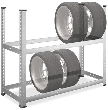 Relaxdays Estantería Ruedas, para Almacenar 8 Llantas, Soporte Neumáticos, hasta 100 kg, 102x124x48 cm, Acero, Plateado