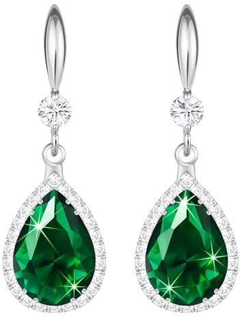 Linawe Ohrringe Silber Grün Smaragdgrün Schmuck Set Damen, Tropfen Grüne Ohrringe Modeschmuck, Kristall Ohrhänger Diamant Diamanten Hängende Ohringe Moissanite Hochzeit