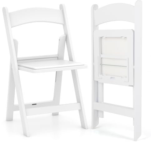 KOMFOTTEU 2er Set Gartenstühle aus Kunstharz klappbar, Balkonstühle mit gepolsterten Sitzen, Klappstühle mit Armlehnen & Rückenlehne, Terrassenstühle bis 500 kg belastbar, Essstühle für Patio, Terrass