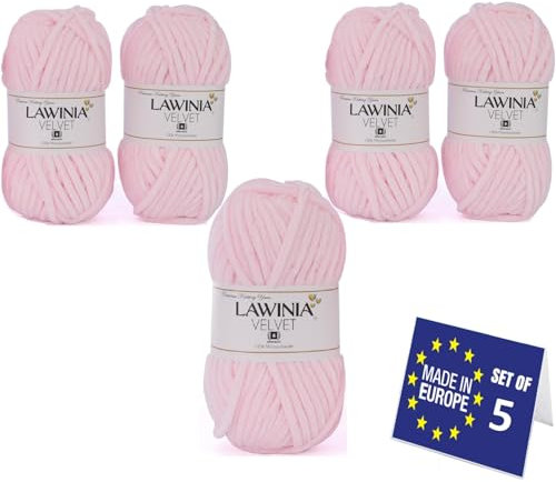 LAWINIA Premium Soft Chenille Yarn Chunky for Knitting, Thick Velvet Yarn, Does NOT SHED, Plush Crochet Chunky Wool, Fluffy Wool for Baby Blanket, Bag, Accessories, Amigurumi, Pack of 5 - Each 65m
