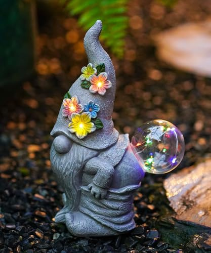 Solar Gartenzwerg Gartendeko, lustige Gartenfigur aus Harz mit LED Licht