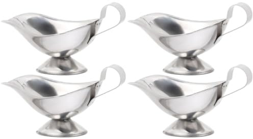 VILLFUL 4pcs Stainless Steel Gravy Boat Sauce Dispenser Condiment Bowl Serving Dish