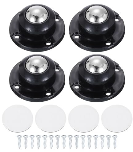 sourcing map 4Pcs Self Adhesive Caster Wheels, 360° Swivel Mini Caster Wheels Round Universal Appliance Rollers with Ball Bearings for Furniture Storage Box Trash Can, Black