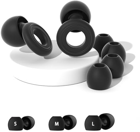 UHMC Earplugs, Hearing Protection Earplugs for Noise Reduction, Reusable for Work, Sleep Ear Plugs, Noise Cancellation, Focus, Travel Or Concerts, Tips in S/M/L (Black)