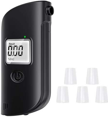BOROCO Alkoholtester Polizeigenau, Hochpräziser Promillemessgerät mit 5 Mundstücken, Tragbarer Digitaler Alcohol Tester mit LCD-Bildschirm & LED Notbeleuchtung