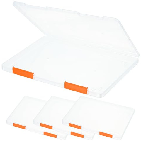 PATIKIL 4 Pièces Clair A4 Dossier Portable 12.2x9.1x0.8 Orange | Boîte de Rangement en Plastique avec Boucle pour Papier Lettre 8.5 x 11 Scrapbook Papier