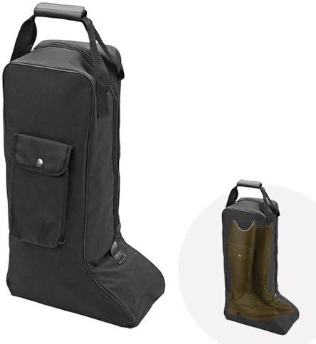 Tragbare Hohes Stiefeltasche, Reitstiefeltasche mit Griff, Aufbewahrungstasche für Ritterstiefel, Organizer für Reitausrüstung, Stiefeltasche aus Oxford-Gewebe und Leder (Schwarze, 56 x 21 x 33cm)