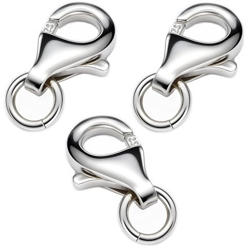 DIY925 Karabiner Verschlüsse 925 Silber 9 mm (11 mm) – Schmuckverschlüsse für Ketten & Armbänder – Karabinerhaken für Reparatur & Ersatz – 3 Stück