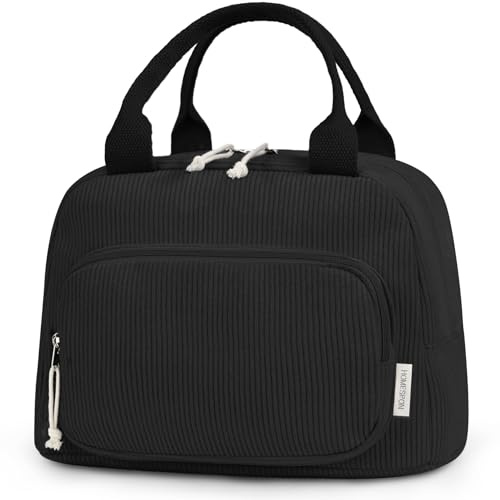 HOMESPON Lunchtasche Damen Herren Erwachsene Isolierte Lunch Bag Tragbare Kühltasche Lunchbox Thermotasche für Arbeit Büro Picknick | Weicher, wasserabweisender Cord-Leinen-Griff, Baumwollseil, Reißverschlüsse, abwischbare Vordertasche, 29 x 16,5 x 21,1 cm