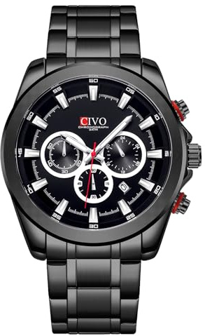 CIVO Uhren Herren Chronograph Edelstahl: Silber Armbanduhr Analog mit Datum | Wasserdicht Quarz Herrenuhr mit Leuchtzeiger für den Business-Mann Alltag Casual - Klassisch Geschenk für Vater Ehemann