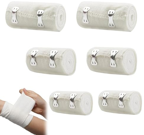 6 Stück Elastischer Verband Elastische Bandage Kompressionsbinden Elastischer Verband mit Metallclips Gedehnt Luftdurchlässig für Handgelenke Knöchel Knie für Verstauchung Verletzungen