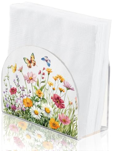 SUPERDANT Serviettenhalter Mit Blumenclustern Acryl Serviettenständer Mit Schmetterlingsmotiv Freistehender Serviettenspender Für Den Küchentisch Cocktail Napkin Holder Für Restaurant Bankett