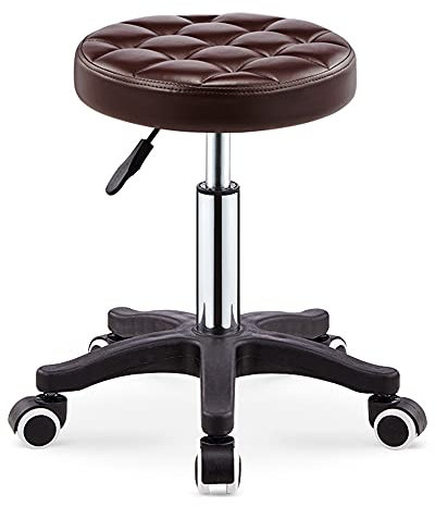 erkebspm Verstellbarer Roll -Schwenkmassagehocker mit Rädern Ledersitz, Nylobase, Höhenverstellbarer hydraulischer Sitz rund rollende Spa Salochair, medizinisches Spa -Zeichnen von Black33