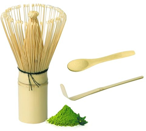 YIK TUNG Matcha-set, bambu-tevisp, chase, naturlig bambu Matcha Whisk, matcha visp med traditionell spade, handgjord, för japansk teceremoni