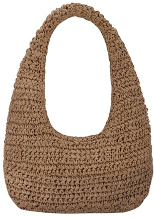 HomKuch Femmes paille portefeuille plage tissé sac à main été chic croissant épaule portefeuille