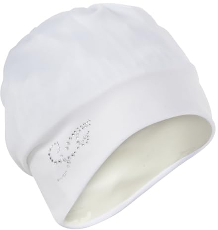 Fashy Exklusive Stoffbadehaube mit Strasssteinen, Weiß, Verstellbarer Klettverschluss, Folieninnenhaube