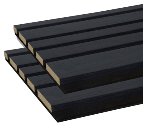 FORESTEA Lot de 2 Panneaux tasseaux Bois MDF Acoustic Design Blend décor chêne Lave sur Fond Noir 2600 x 300 x 17 mm - 1,56 M2 PEFC 70%
