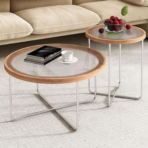 WEIDPHL Satztische, 2Er-Set, Stapelbare Sofa-Beistelltische Mit Metallrahmen, Beistelltische Mit Gehärteter Glasplatte, Teetisch Fürs Wohnzimmer,Clear b