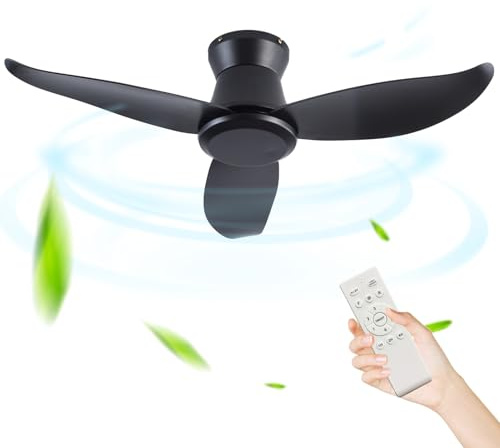 Ventilatore da soffitto retrò, 91,4 cm, 3 pale, 6 velocità, motore CC, silenzioso, reversibile, piccolo, per camera da letto o salotto, senza luci, elegante finitura bianca