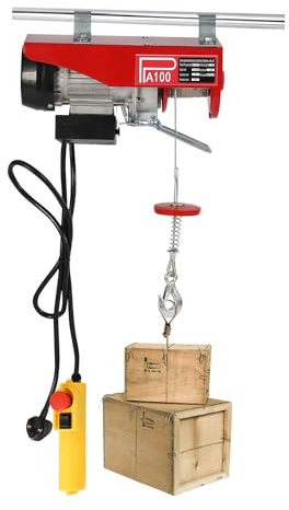 IP40 480W Electric Hoist Lift Overhead Electric Hoist, 220V Electric Winch, for Garage, Warehouses, with Wired Remote Control and 2 Lifting Straps(Red)