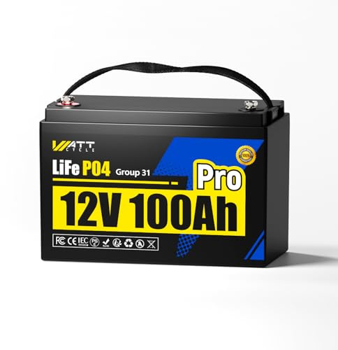 WattCycle 12V 100Ah Pro LiFePO4 Lithium Batterie, Gruppe 31, 110A BMS, Low-Temp Schutz, Max 20.48kWh Energie, Ideal für Marine, Boot, RV, Solar, Off Grid