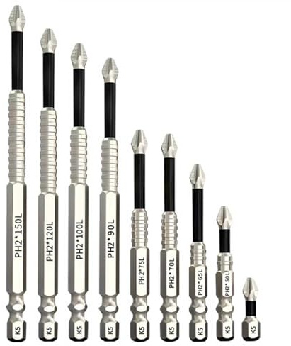 High Magnetic Screwdriver Drill Bit Set, Anti-Slip Magnetic Electric Screwdriver Set, Impact Driver Bits for Cordless 25 50 65 70 75 90 100 120 150mm (9)