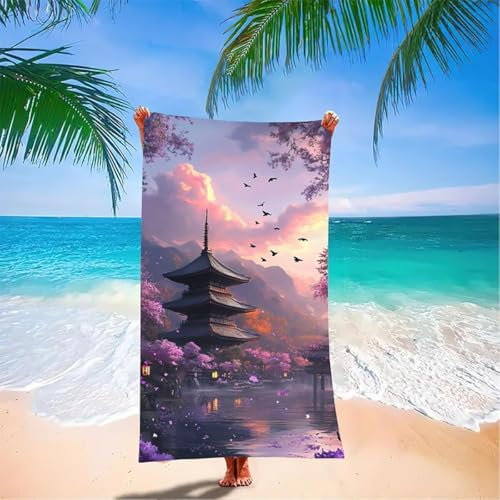 Telo Mare Torre Asciugamano Microfibra Viola Grande 150 x 75 cm Asciugamano Palestra Uomo Telo Mare, Asciugatura Rapida, Assorbente, Antisabbia Leggero Stuoia Spiaggia per Palestra, Viaggi Nuoto 61-2