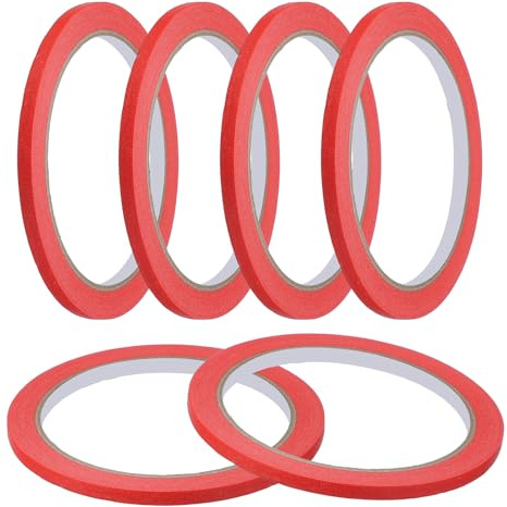 QUARKZMAN Ruban de masquage 5 mm x 20 mètres Ruban de peintre Rouge Rubans de peinture pour bricolage artisanat arts dessin étiquetage peinture de voiture Créateurs enseignants, Pack de 6