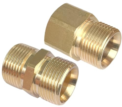RLMVGBX Brass Pressure Washer Coupler M22 15mm to 14mm 2-Pack | Brass M22 Reducer, 15mm Male to 14mm Female, 4500 PSI, Leak-Proof, 2-Pack for Pressure Washer Hose