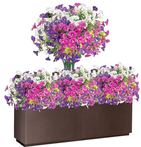 Künstliche Blumen 9 Bündel Kunstblumen wie echt Balkonpflanzen Wetterfest Petunie Seidenblumen Blumenstrauß Kunstpflanzen UV-beständig Gefälschte Blumen für Balkonkasten Pflanzgefäß Innen Outdoor