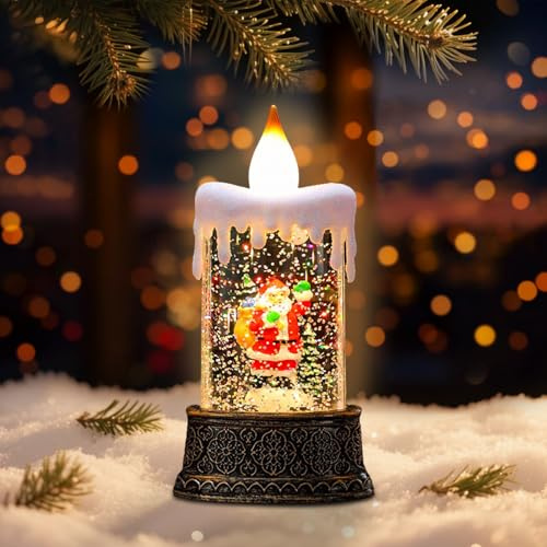 TZQFROCE Weihnachts Kerzen Weihnachts Flammenlose Kerzen Weihnachtsdeko Innen Beleuchtet mit Schneemann Flammenlose Kerzen für Weihnachtsdeko, Tischdeko, Heimdekoration