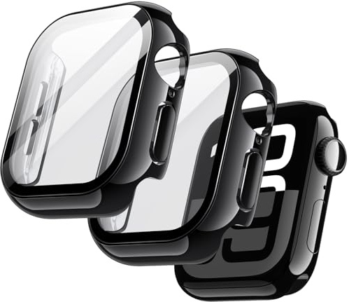 JETech Cover Placcata per Apple Watch Series 11/10 46mm, Nero | Pellicola Protettiva, Vetro Temperato Film, Finitura Metallica, Elevata Sensibilità al Tocco, Custodia Protezione Completa