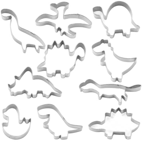 Juego de 10 moldes para galletas de dinosaurio para niños, moldes para galletas y pan, ideales para fiestas temáticas de dinosaurios y proyectos de manualidades