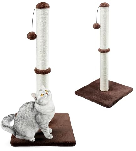 Gaczoo Kratzbaum Klein 72 cm hoch - Kratzsäule mit Spielball Sisalstamm, Katzenkratzbaum - zum Krallenwetzen, Spielen & Stressabbau - Stabil & Platzsparend 40x40cm Basis - Braun