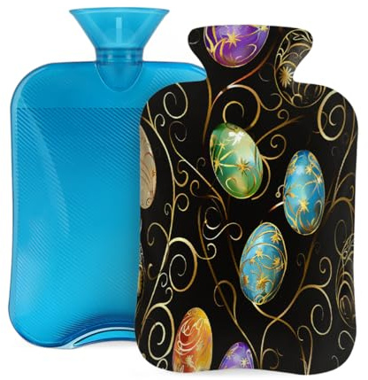 Bouillotte avec housse de 2 L, fil doré, œuf de Pâques pour adultes, réchauffeur/soulagement de la douleur