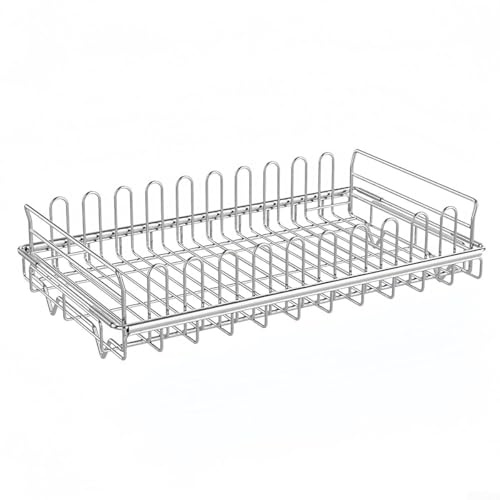 Scolapiatti espandibile in acciaio inox con portabicchieri, progettato per il posizionamento del lavello della cucina, funziona come scolapiatti e scolapasta per lavello con design salvaspazio