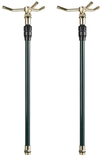 Aspersor de jardín de 2 Piezas, aspersor de Manguera de 3 Brazos Giratorio de 360° con Base telescópica Ajustable, Sistema de riego de césped para Manguera de Cobertura de área de 26-33 pies d