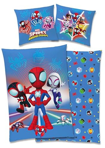 Marvel Spidey & Friends kuschelige Bettwäsche, 80x80 + 135x200cm mit Reißverschluss