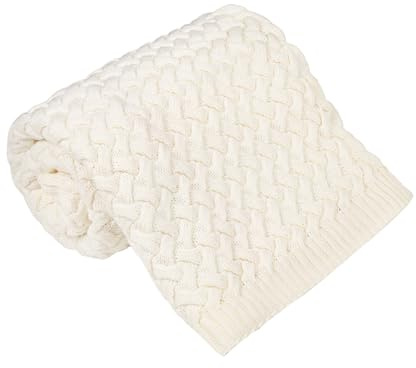 Ander Babydecke Merinowolle (100% Merino) - Wolldecke Baby & Baby Erstausstattung Neugeborene - Weiche Strickdecke 75x100 cm für Kinderwagen & Bett - Baby Decke Ganzjahres - Ecru