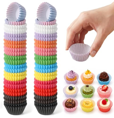600 Mini-Cupcake-Förmchen zum Backen 2,5 cm bunte Cupcake-Förmchen aus Papier, lebensmittelecht, kleine Muffinförmchen, Schokoladen-Dessert-Förmchen zum Backen und Kochen (12 Farben)