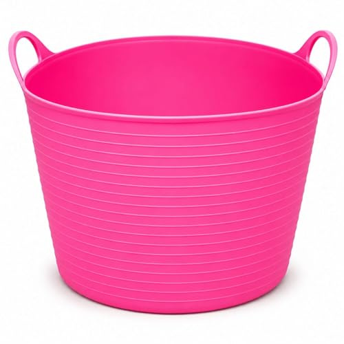 42L Litre Heavy Duty Pink Flexible Trug Bucket with Handles – Large Multipurpose Tub for Garden, Laundry, Builders, Cleaning & Storage | Durable Plastic Builders Tub – 1 Pack