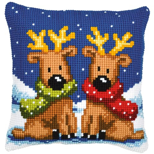 VERVACO Kit Cuscino Punto Croce Gemelli di Renne Set Ricamo Principianti Cuscini Gobelin Decorativi ca. 40 x 40 cm Accessori per Lavoretti Creativi DIY Casa Decor Hobby Adulti Cross Stitch