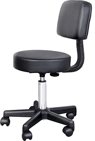 HOMCOM Sgabello con Schienale da Salone Sedia Girevole in Finta Pelle Altezza Regolabile Nero