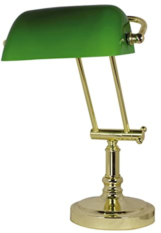 Bankerlampe Messing antik mit grünem Glasschirm, 230V, E27, 60W