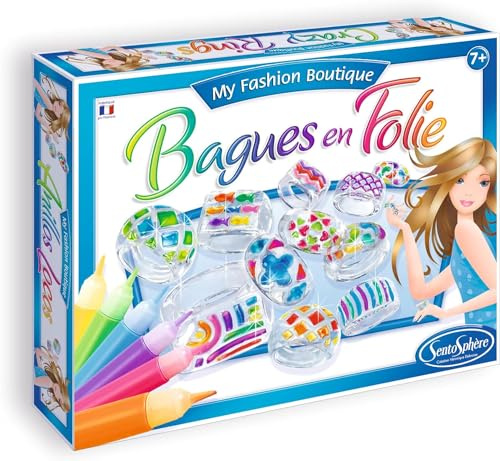 Sentosphère – Bagues en Folie – Kit de Manualidades Creativas - Pintura para vidrieras - para Crear 12 Anillos de plexiglás - Actividad Manual - niños a Partir de 7 años - Fabricado en Francia - 811