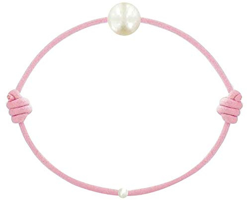 LES POULETTES BIJOUX – barnarmband – min första pärla – vaxat bandarmband – vit odlad sötvattenspärla 6–7 mm – klassiker, Pärla, Pärla