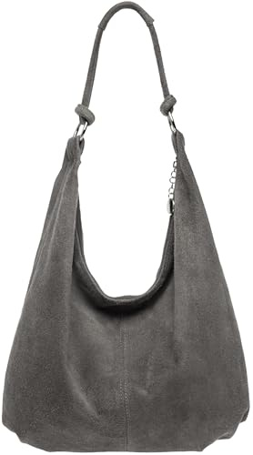 Caspar Große Damen Vintage Veloursleder Tasche Samtweiche Schultertasche aus Leder - CLASSIC LINE - Modell No.617 - Made in Italy