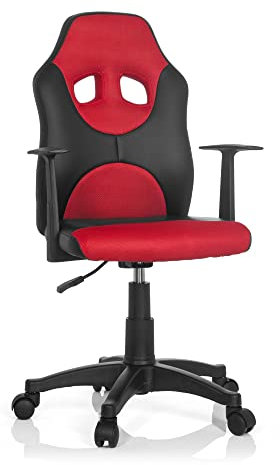 hjh OFFICE 670820 Kinder-Drehstuhl Kid Game AL Kunstleder Schwarz/Rot höhenverstellbarer Kinderschreibtischstuhl mit Armlehnen